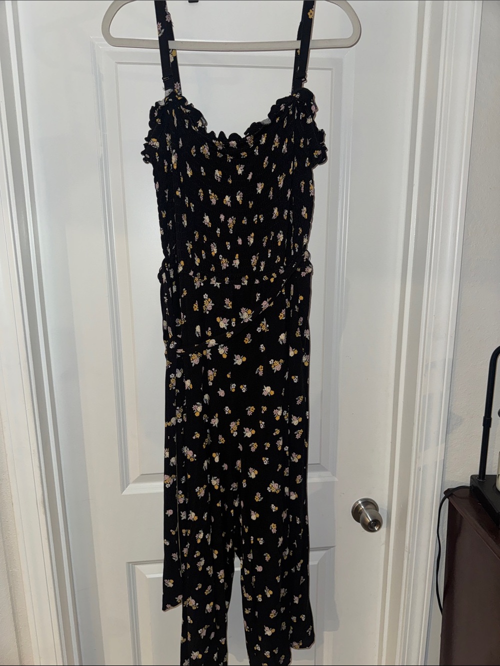 Torrid Black Floral Smocked Jumpsuit with Adjustable Straps